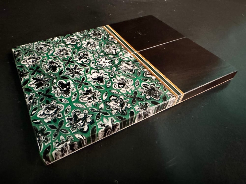 Image of African Blackwood & Green @Kaoticartworks Resin Segmented Knife Scales