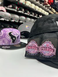 Image 2 of New Era 59Fifty Trucker Last Run Pop Purple Paisley w/ Houston Blip included