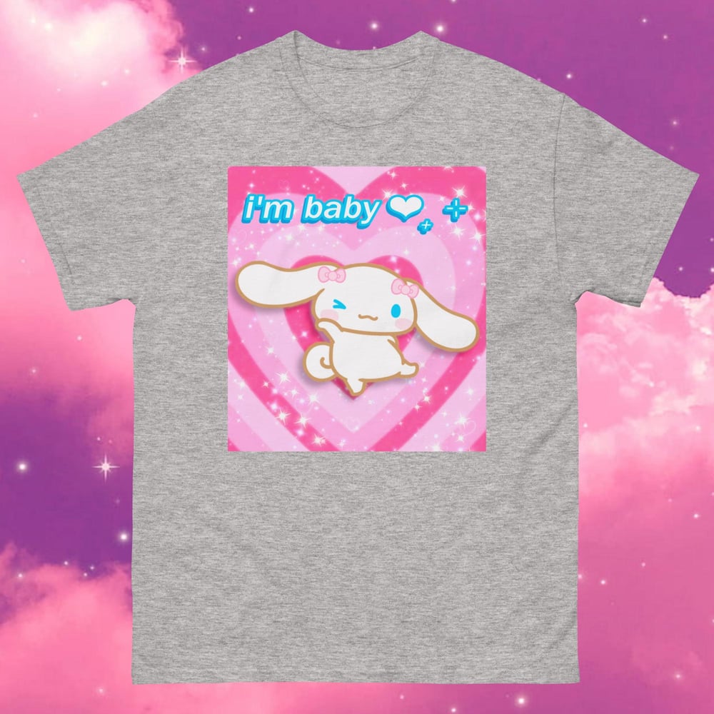 Image of “i’m baby” cute cinnamoroll meme inspired t-shirt unisex kawaii pastel egirl aesthetic 