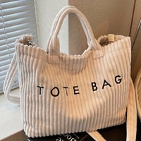 Image 18 of Women's Fashion Solid Color Corduroy Large Capacity Tote Bag, Letter Pattern with Contrast Design Ad