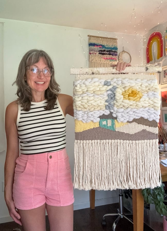 Chimney smoke & the winter day. Woven wall hanging.