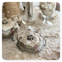 Image 3 of Handmade pin cushion on a vintage silver style sugar dish with a glass base