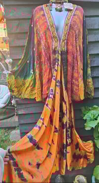 Image 10 of Wanderlust maxi dress Sari tie dye Red n Orange upto 18 uk