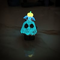 Image 9 of Glow in dark ghost mask, pumpkin, and spider black cat ceramic figurine (rainbow effect)