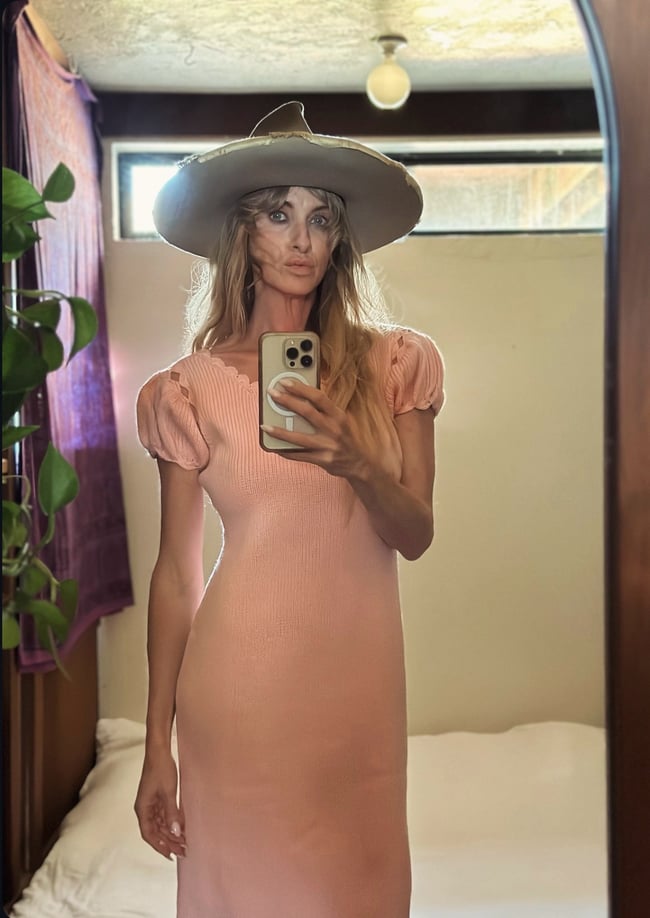 1960s soft pink fine knit princess sleeve dress