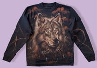 Image 1 of “WOLF” CUSTOM BLEACH PAINTED PULLOVER SWEATER LARGE