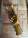 70s handcarved large blonde wood peace statue