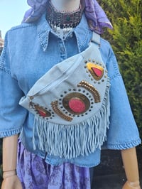 Image 1 of Dolly Bum bag suede fringe tassels WHITE and Moroccan Stone