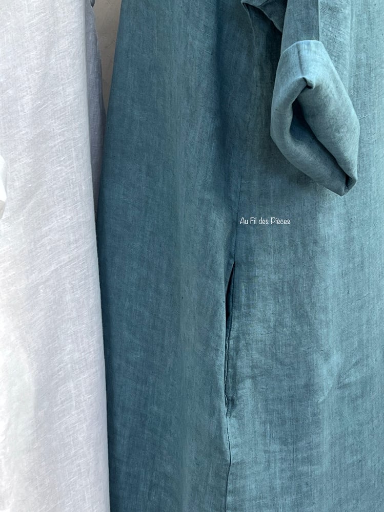 Image of Robe tunique En Lin Cybèle Bleu Jean's Dust