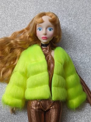 Image of Lounginglinda ~ Cropped Panelled Fur ~ Neon Yellow ~ For Blythe and Cherry 