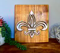 Image 2 of Hand-Cut Canary Wood Fleur-De-Lis