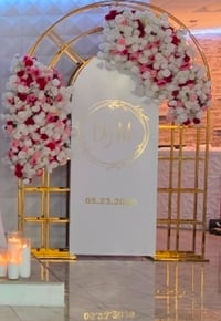 Image 2 of Luxury Gold Arch Floral Backdrop Rental ✨