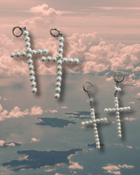 Image 3 of -;- Diamond drop pearl cross earrings -;-