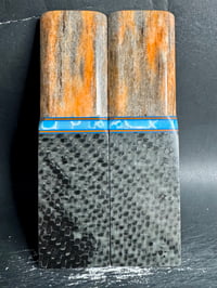 Image 2 of Giraffe Bone & Blue GLOW Carbon Fiber Segmented Knife Scales