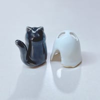 Image 5 of Black Kitty Cat With Ghost Mask Ceramic Figurine 3 