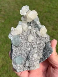 Image 2 of Green Fluorite On Druzy Quartz With UV Dog Tooth Calcite #2225