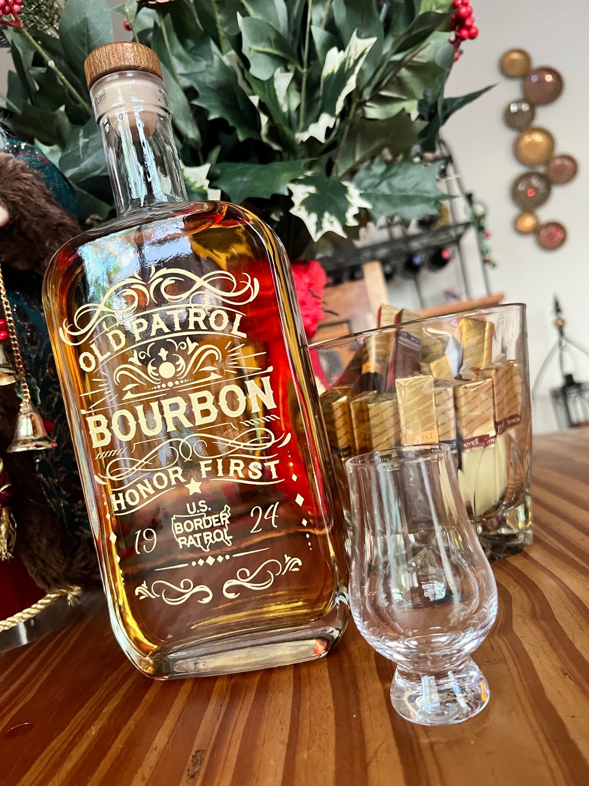Image of OLD PATROL BOURBON DECANTER (PRICE INCLUDES PRIORITY SHIPPING)
