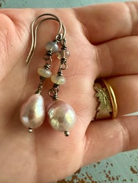 Image 8 of pinkish baroque pearl and opal earrings