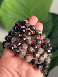 Image 2 of SILVER SHEEN OBSIDIAN BEADED BRACELETS 9MM