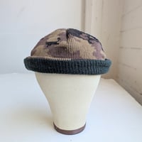 Image 2 of Shallow Fit Upcycled Reversible Beanie Brown Camo x Dark Green