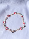 Red Flower Evil Eye 14K Gold Plated Bracelet 