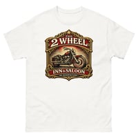 Image 3 of  Two Wheels Saloon Unisex T-Shirt | Biker Bar Graphic Tee | Motorcycle Rider Western Shirt
