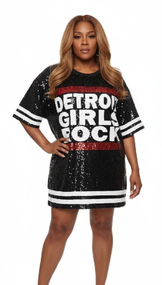 Image of Sequin Classic Shirt Dress (with Red or Honolulu Blue Bars)