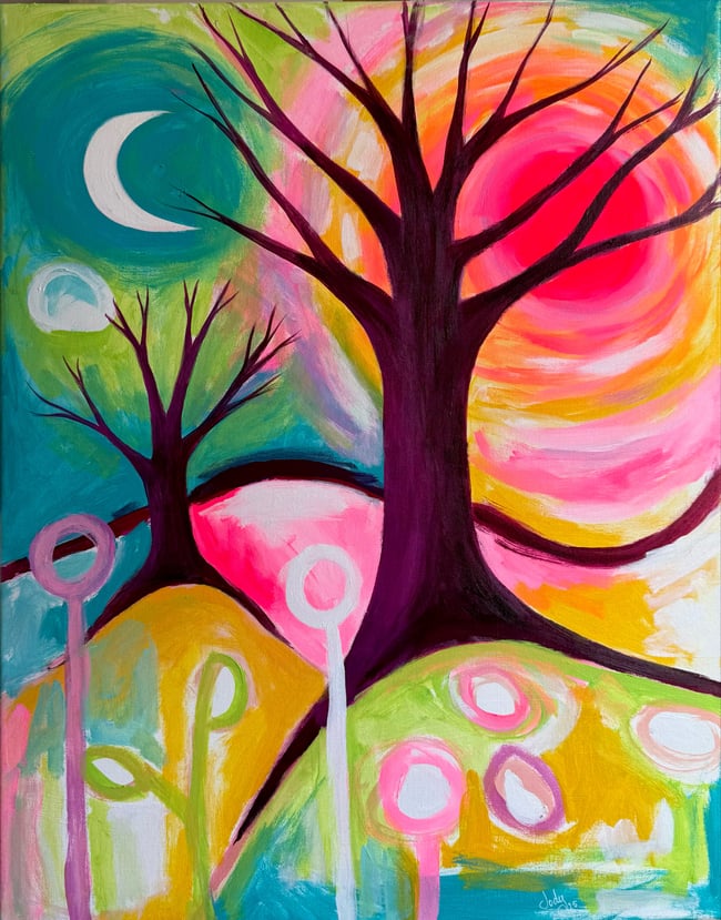 Pink Sunburst. Original Painting on canvas.