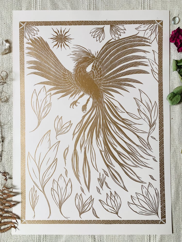 Image of Phoenix, Gold on Fabriano 