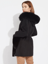 Image 5 of Black Loro Coat With Fur Pockets
