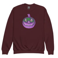 Image 12 of Youth Crewneck Sweatshirt - Jack O Lantern Retro Purple Glow