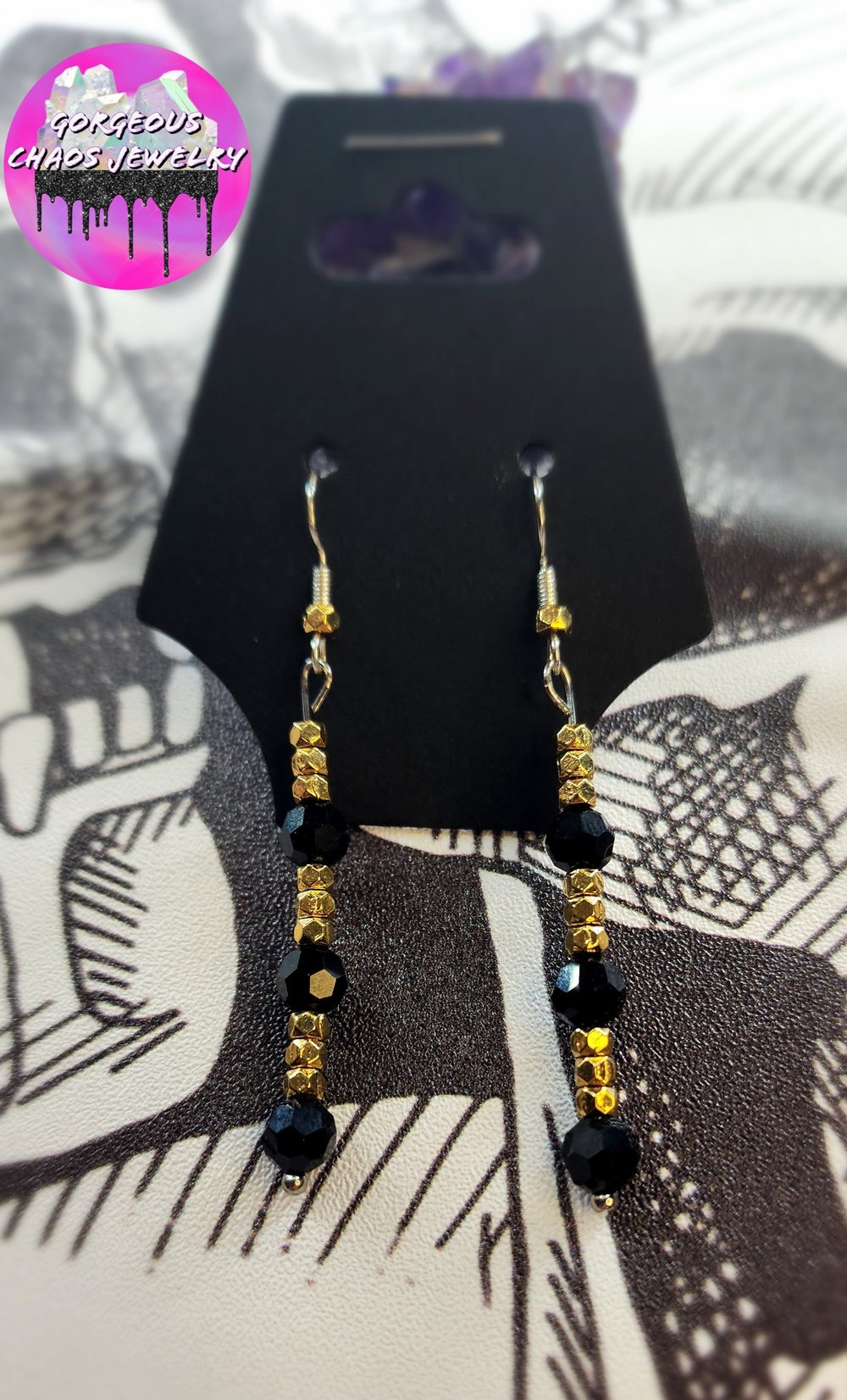 Image of Black and Gold Dainty Earrings