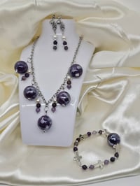 Purple necklace, bracelet, with earrings set
