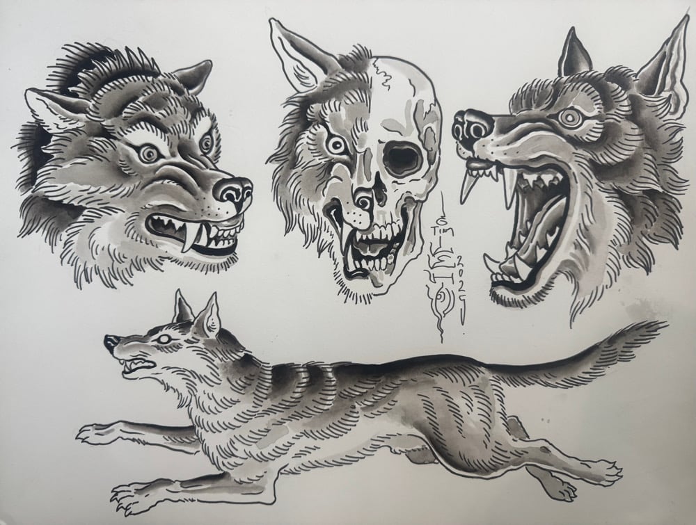 Image of Tim Lehi “Reaper Wolf Book Page #119” Painting