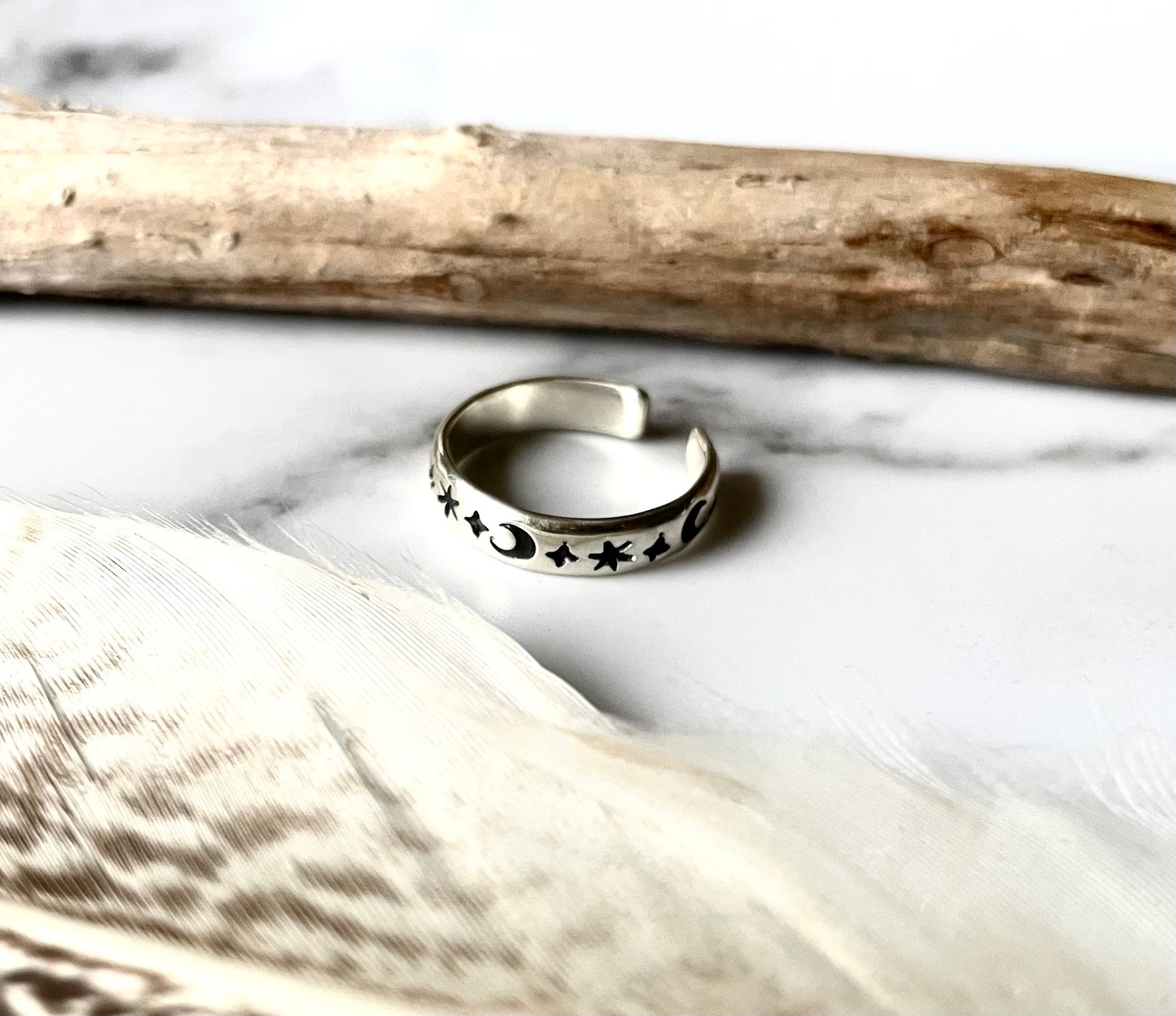 Image of Sterling Silver Adjustable Star And Moon Ring