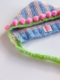 Image 5 of Sofie and Iris Blue, Pale Pink, Green and Bubble Gum Pink Striped Mohair Bubble Bonnet