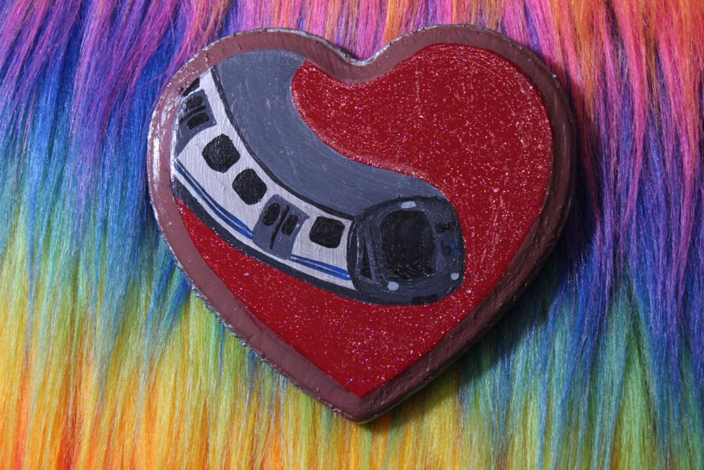 Image of Red Glitter Bart Wood Heart 