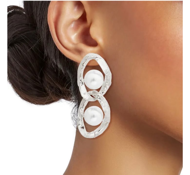 Image of Silver Pearl Link Earrings 