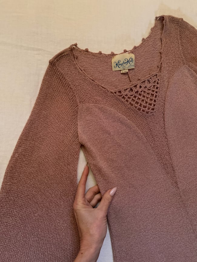 early 70s fine knit angel sleeve dusty rose dress