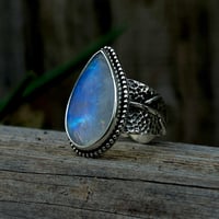 Image 2 of Moonstone Ring With Leaf Band~Sz 9/9.25