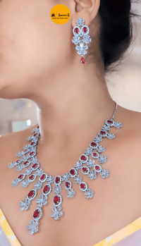 Image 5 of Gorgeous Big American Diamond Necklace Set