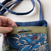 Image 2 of Denim Zippertop Tapistry Purse With Crossbody Strap