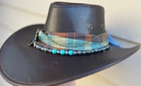 Image 2 of Faux Brown Leather Cowboy Hat Bead, Plaid & Crystal Moth Band