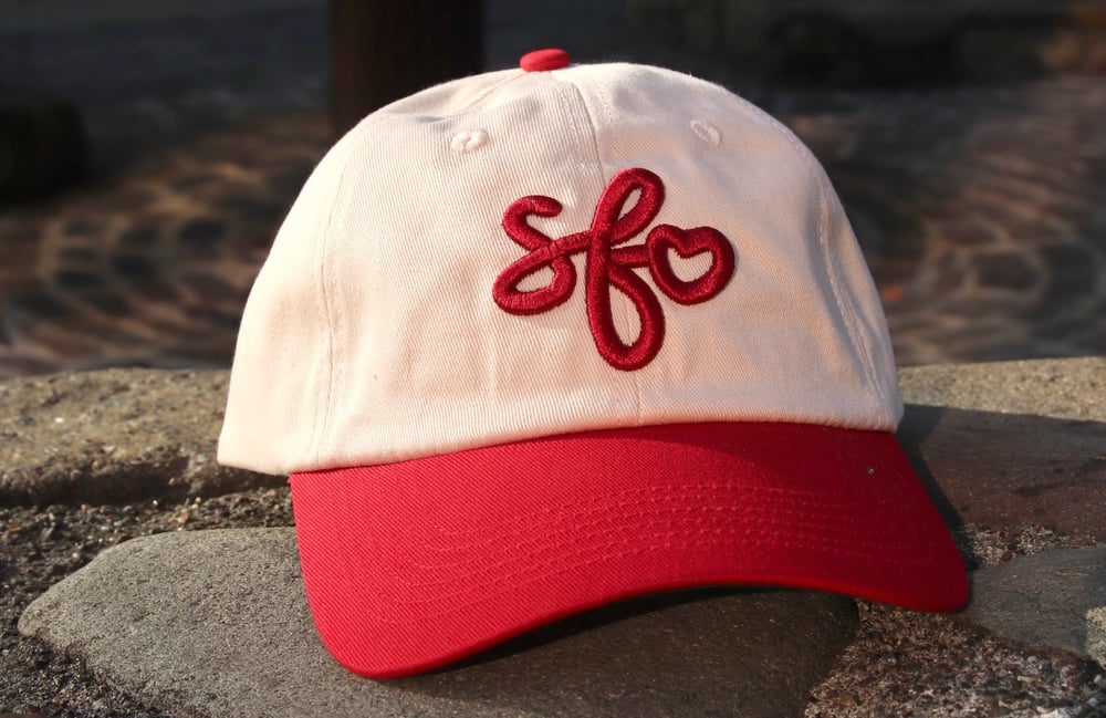 Image of From San Francisco With Love Dad Hat - Stone / Bridge Red