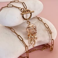 Image 1 of Glass Skull and Bow Paperclip Chain - Gold