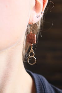 Image 2 of Fossilized Coral + Brass Hoop Earrings