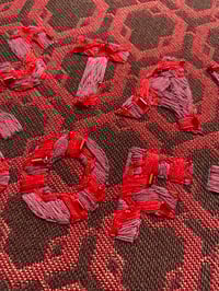 Image 3 of Original Secret Word Embroidery Artwork - “STAY SOFT” (Red Geometric Tapestry)