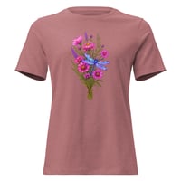 Image 1 of Women's Relaxed T-Shirt, Dragonfly Wildflower Bouquet Tee