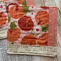 Image 2 of “Coral Pink Pumpkins” Scrappy Quilted Coaster
