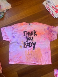 Image 2 of Pink and purple multi colour tie dye shirt with black text (5XL)